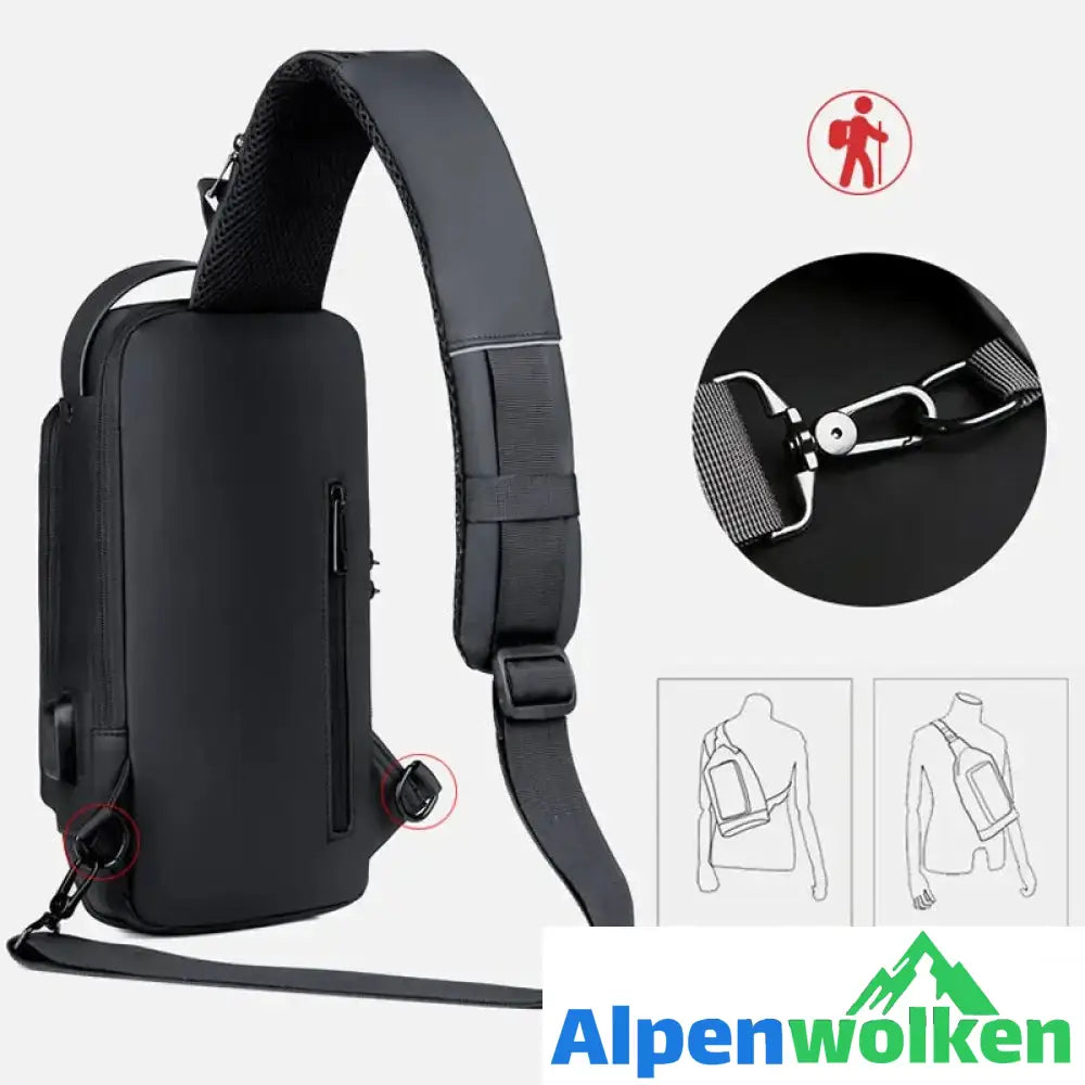 Alpenwolken - USB-Ladesport-Sling Anti-Diebstahl-Umhängetasche