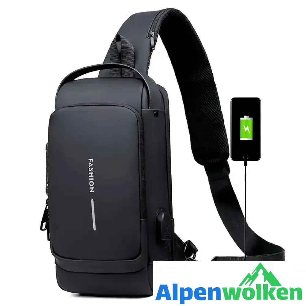 Alpenwolken - USB-Ladesport-Sling Anti-Diebstahl-Umhängetasche schwarz