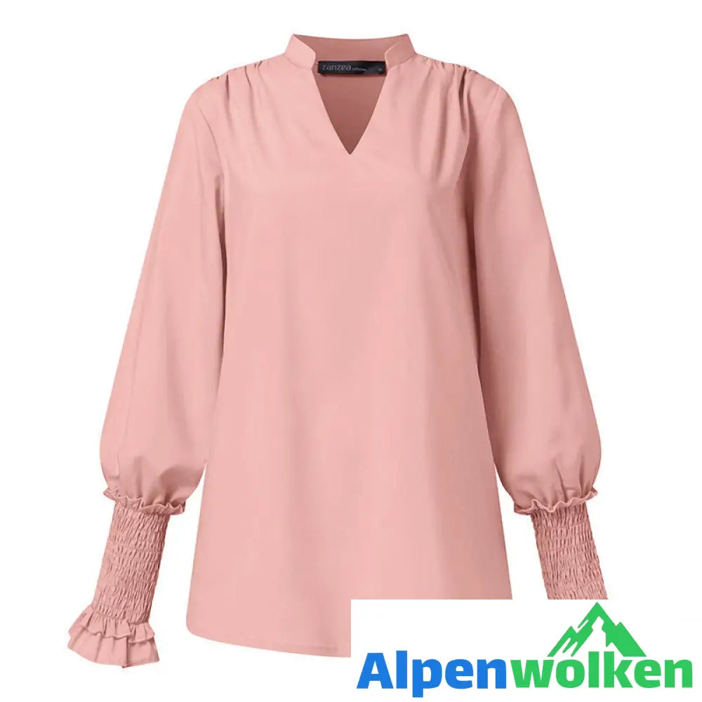 Alpenwolken - V-Neck Long Sleeve Loose Casual T-Shirt