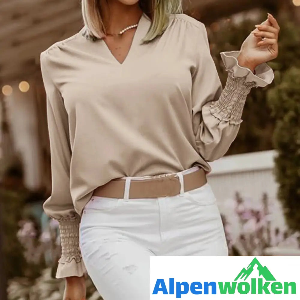 Alpenwolken - V-Neck Long Sleeve Loose Casual T-Shirt