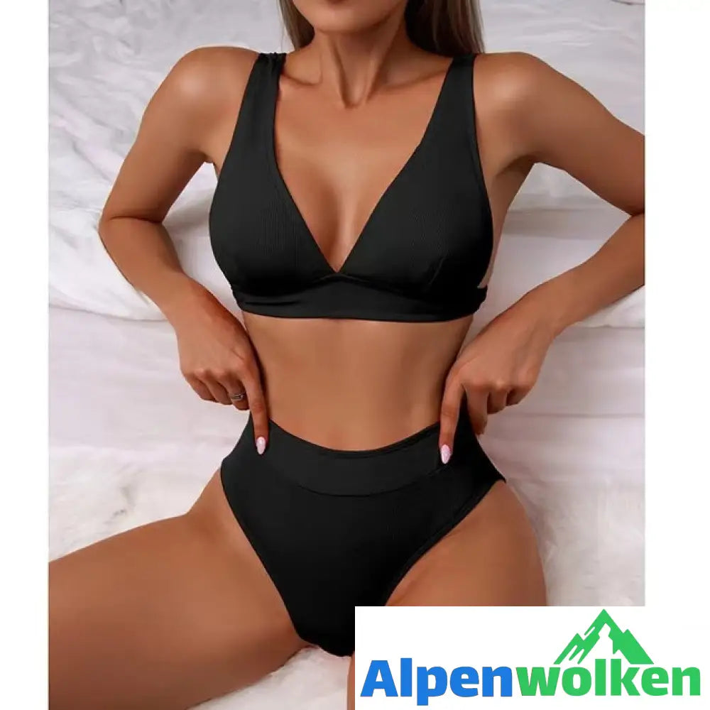 Alpenwolken - Vera - Bikini mit hoher Taille Schwarz