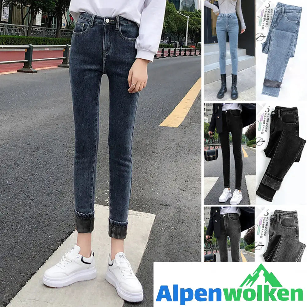 Alpenwolken - Verdickte Elastische Fleece-Bleistifthose für Damen