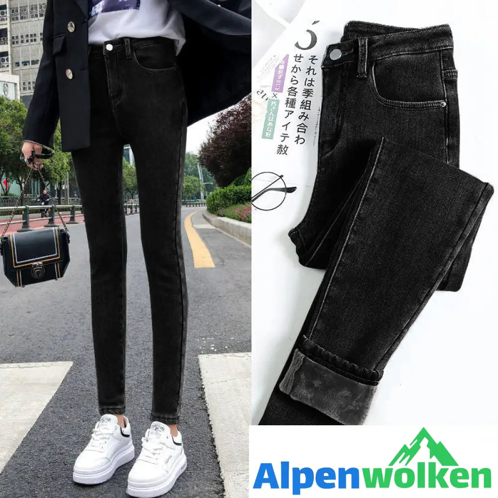 Alpenwolken - Verdickte Elastische Fleece-Bleistifthose für Damen