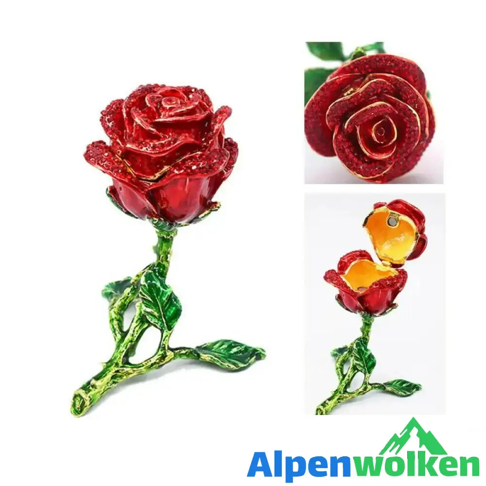 Alpenwolken - Vierblättriges Kleeblatt Halskette für Damen mit Rose Geschenkbox A