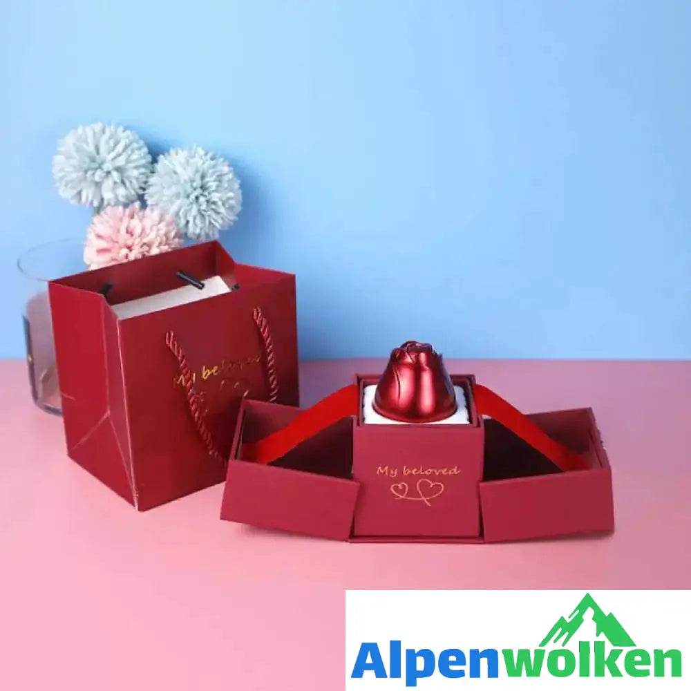 Alpenwolken - Vierblättriges Kleeblatt Halskette für Damen mit Rose Geschenkbox B