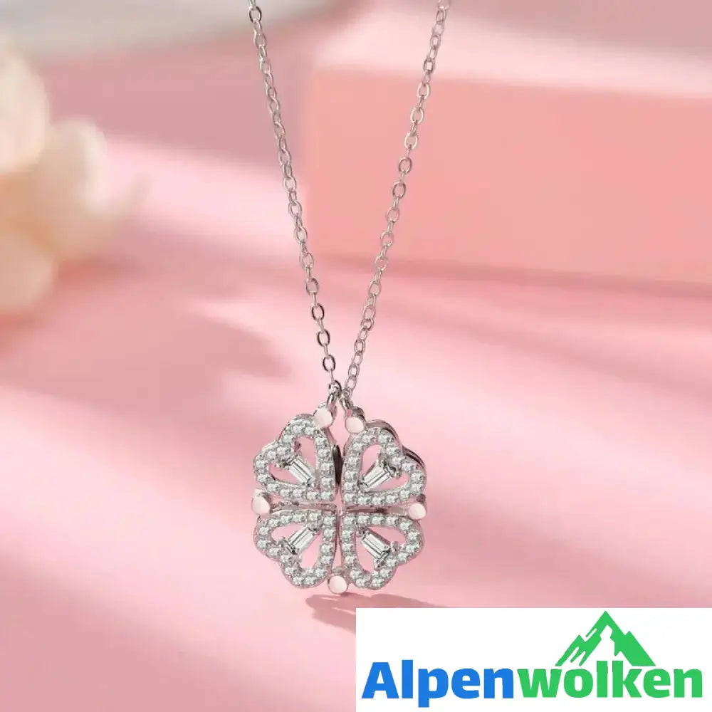 Alpenwolken - Vierblättriges Kleeblatt Halskette für Damen ohne Geschenkbox silber