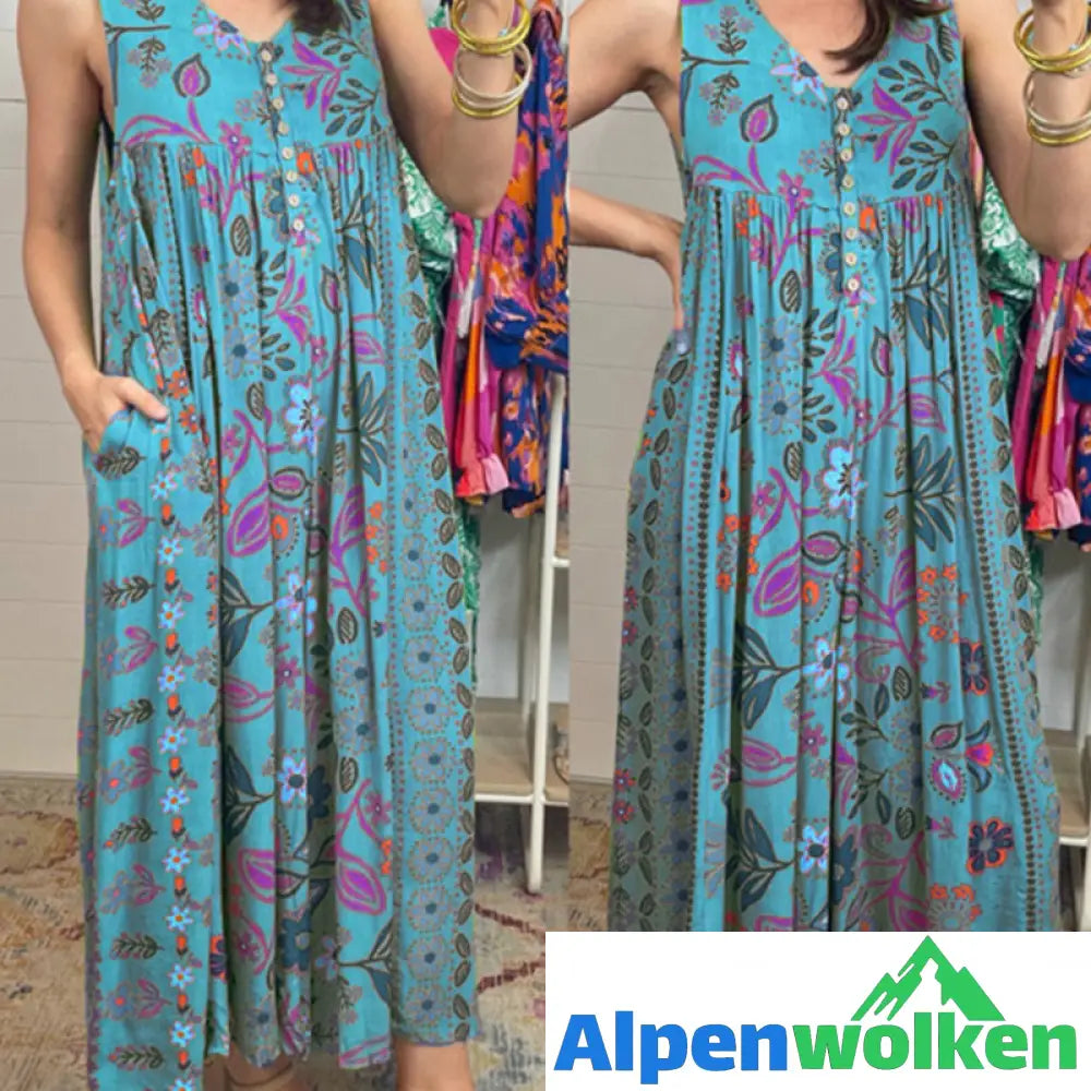 Alpenwolken - Vintage Bedruckter Ärmelloser Jumpsuit