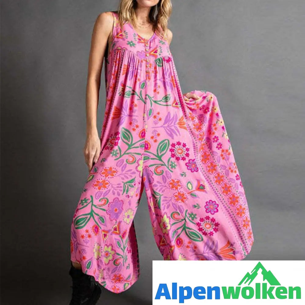 Alpenwolken - Vintage Bedruckter Ärmelloser Jumpsuit