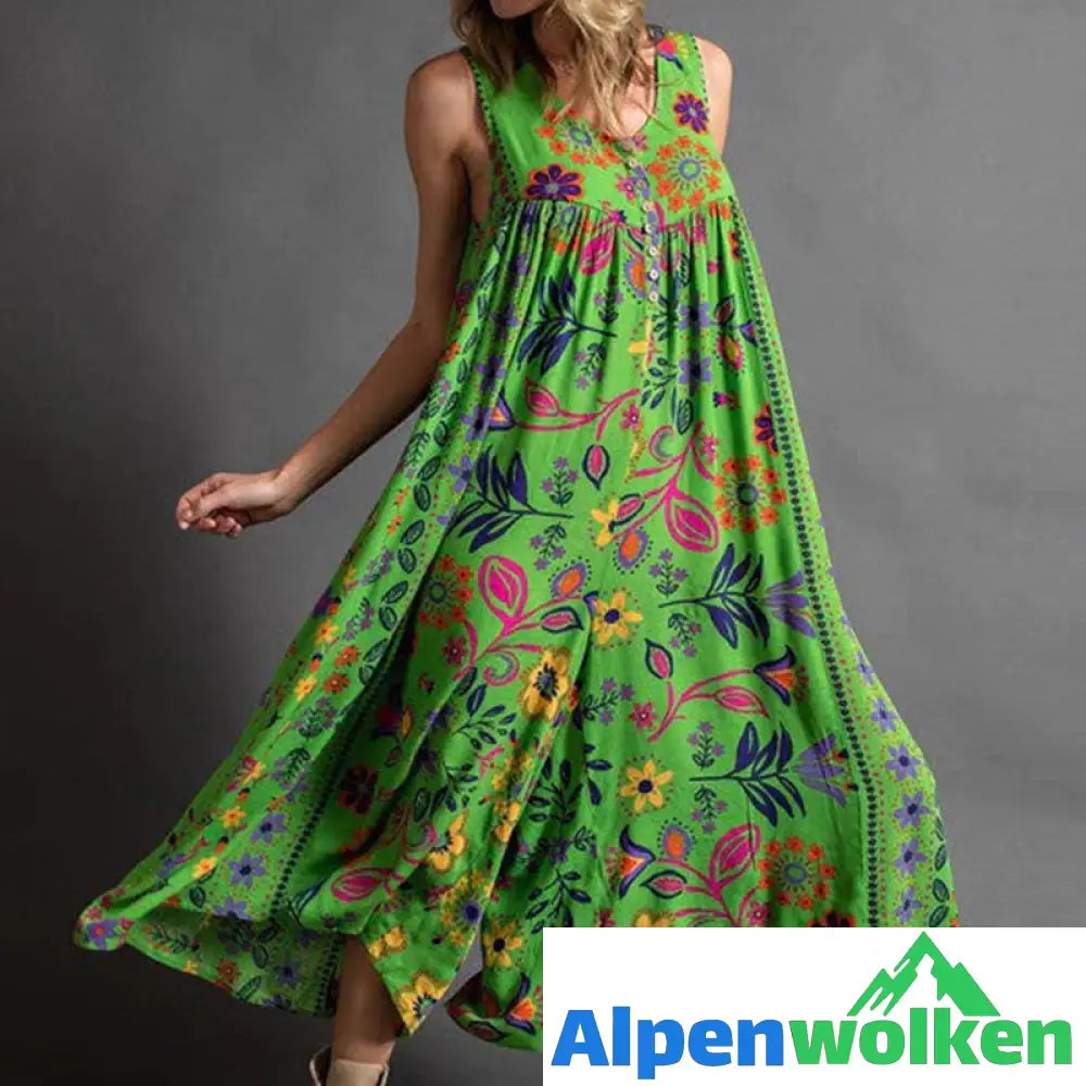 Alpenwolken - Vintage Bedruckter Ärmelloser Jumpsuit