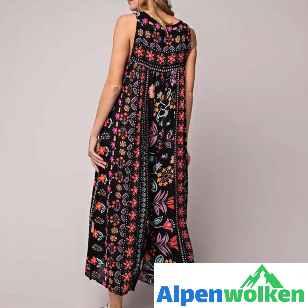 Alpenwolken - Vintage Bedruckter Ärmelloser Jumpsuit