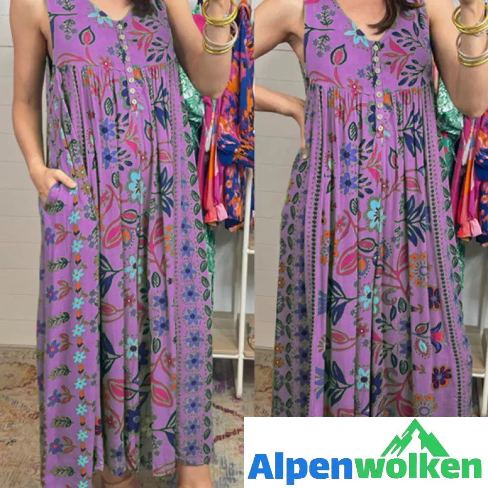 Alpenwolken - Vintage Bedruckter Ärmelloser Jumpsuit