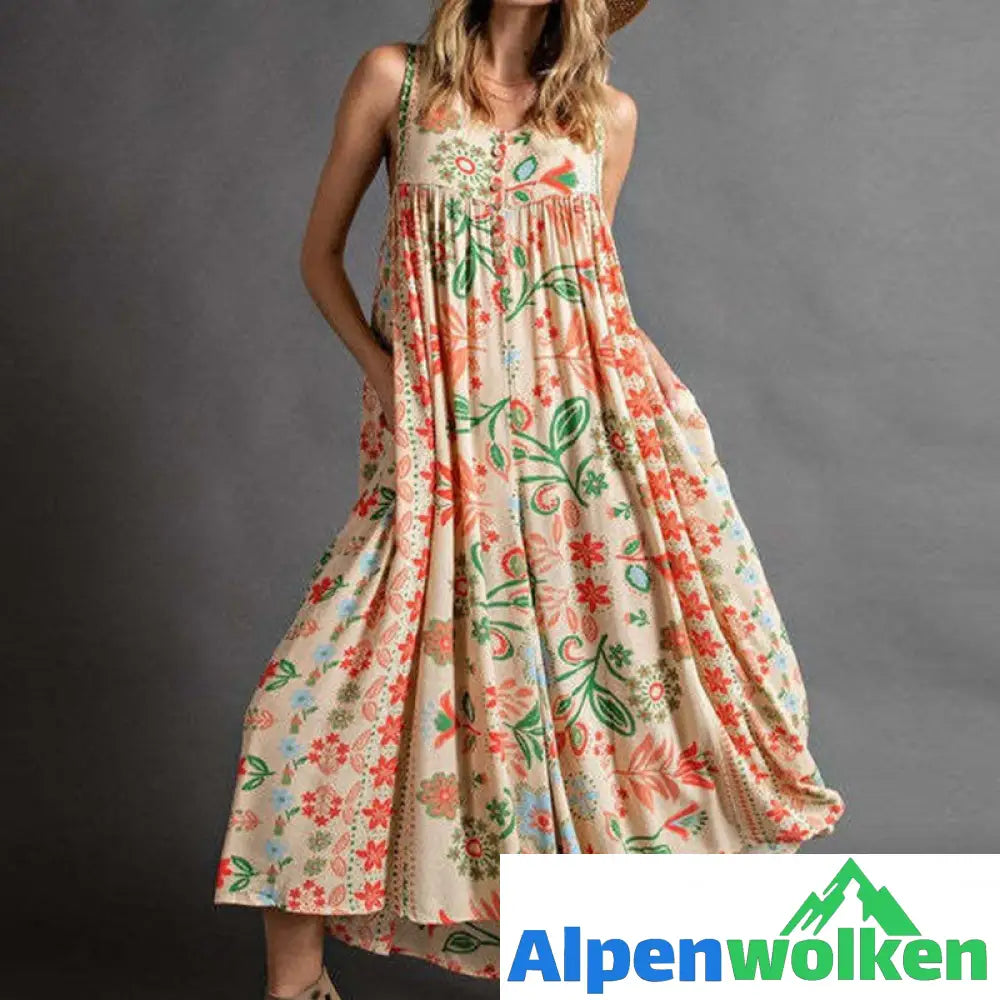 Alpenwolken - Vintage Bedruckter Ärmelloser Jumpsuit