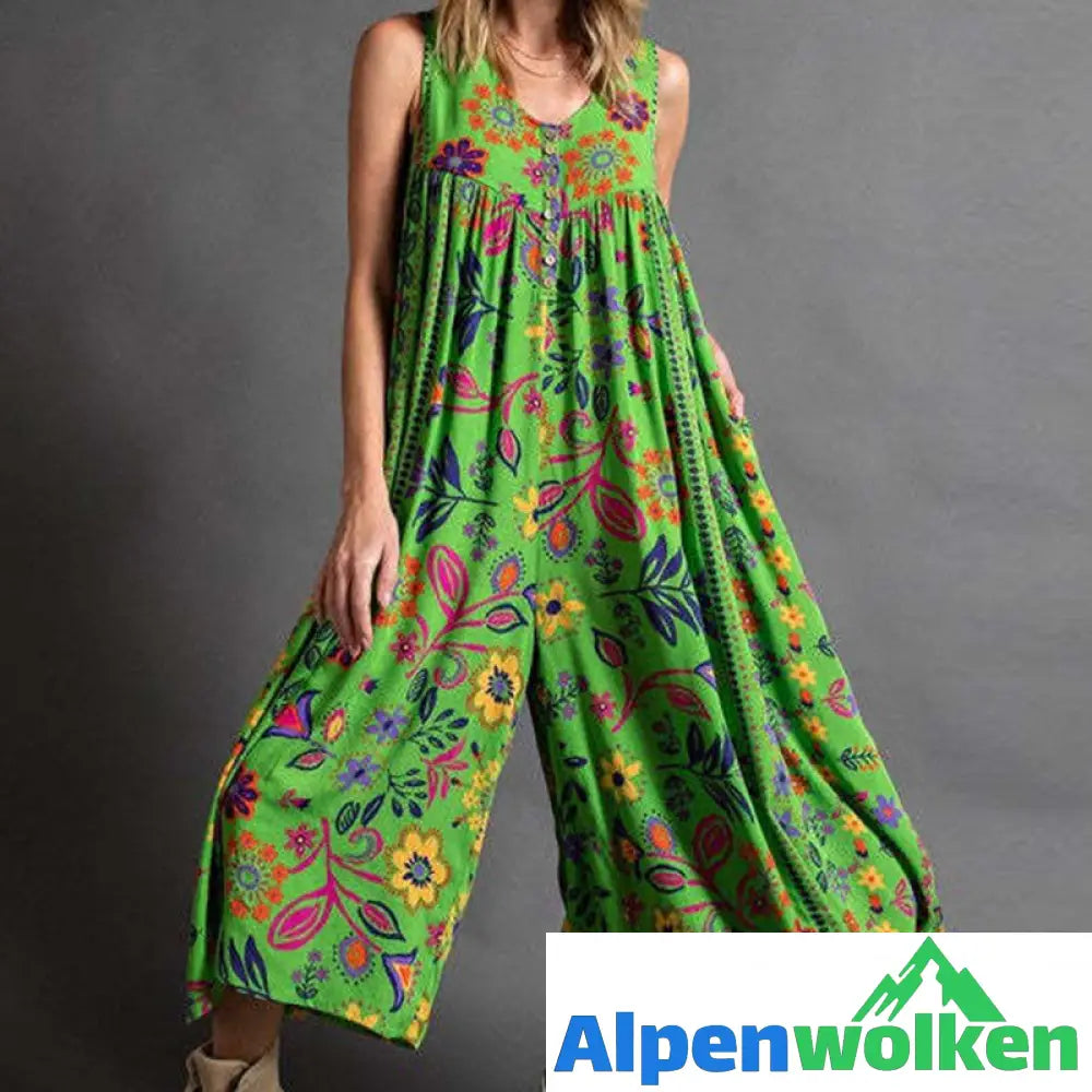 Alpenwolken - Vintage Bedruckter Ärmelloser Jumpsuit