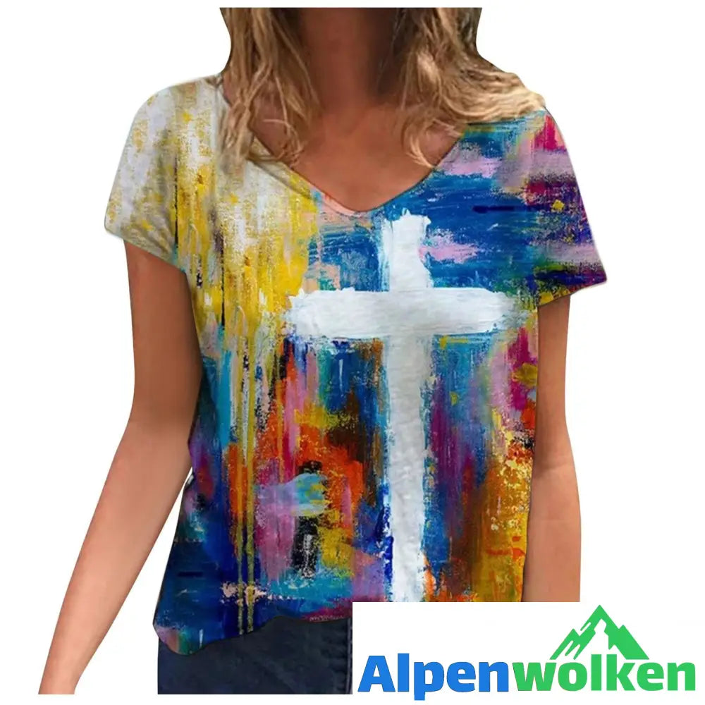 Alpenwolken - Vintage Cross Grafik-T-Shirts Blau