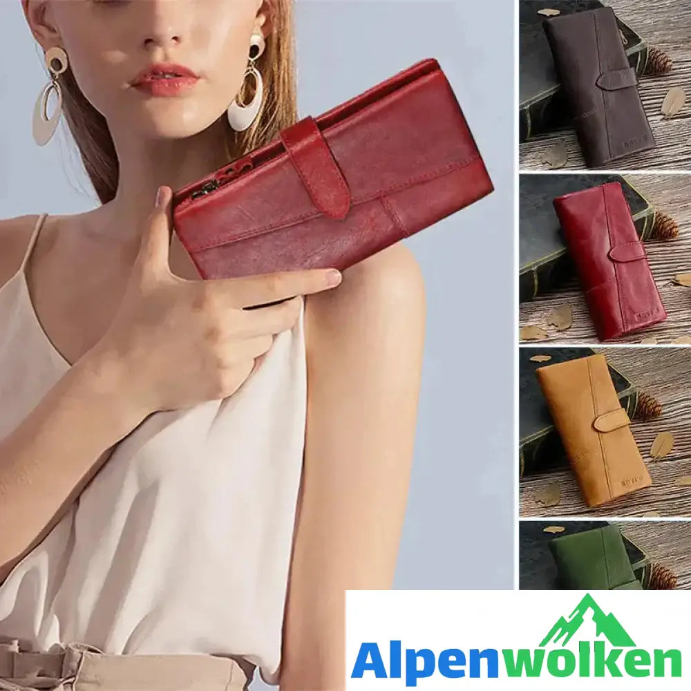 Alpenwolken - Vintage Damengeldbörse aus echtem Leder mit großem Fassungsvermögen