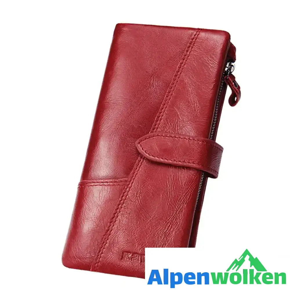 Alpenwolken - Vintage Damengeldbörse aus echtem Leder mit großem Fassungsvermögen Rot