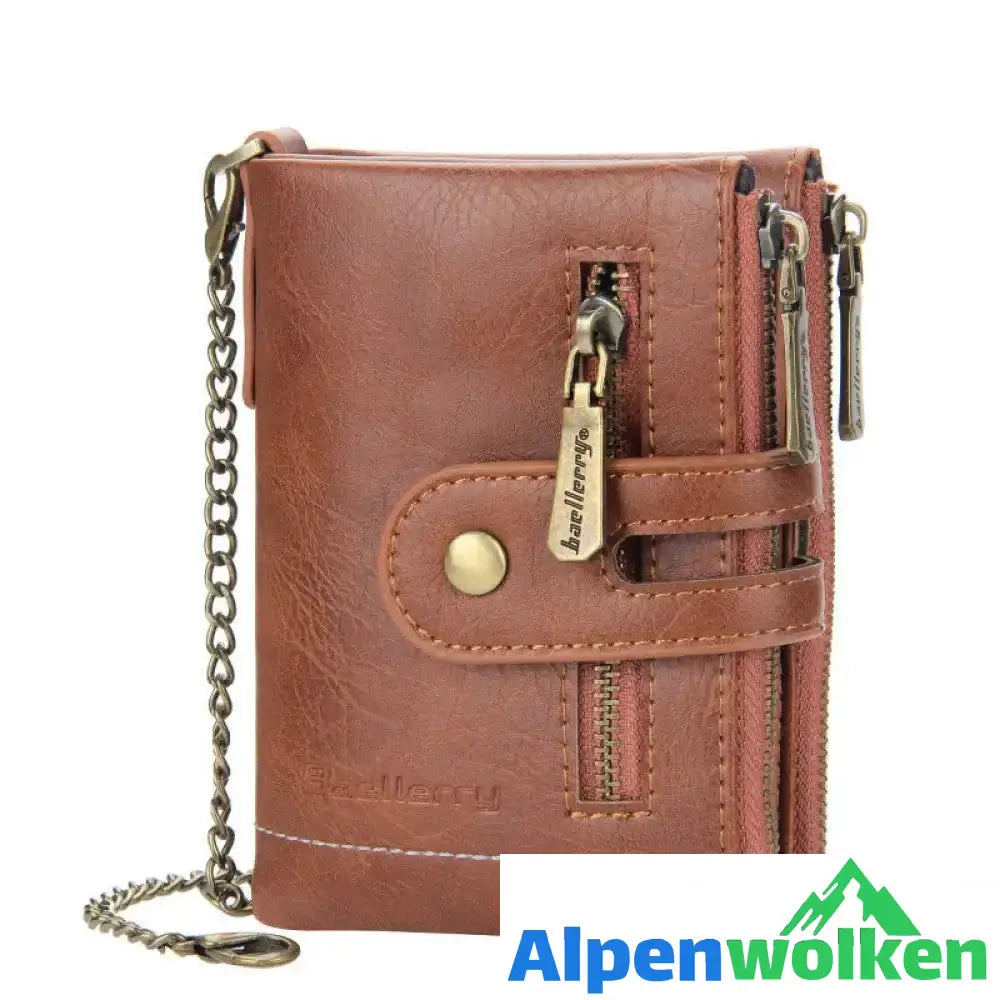 Alpenwolken - Vintage Doppelreißverschluss Brieftasche mit mehreren Kartenfächern für Herren braun