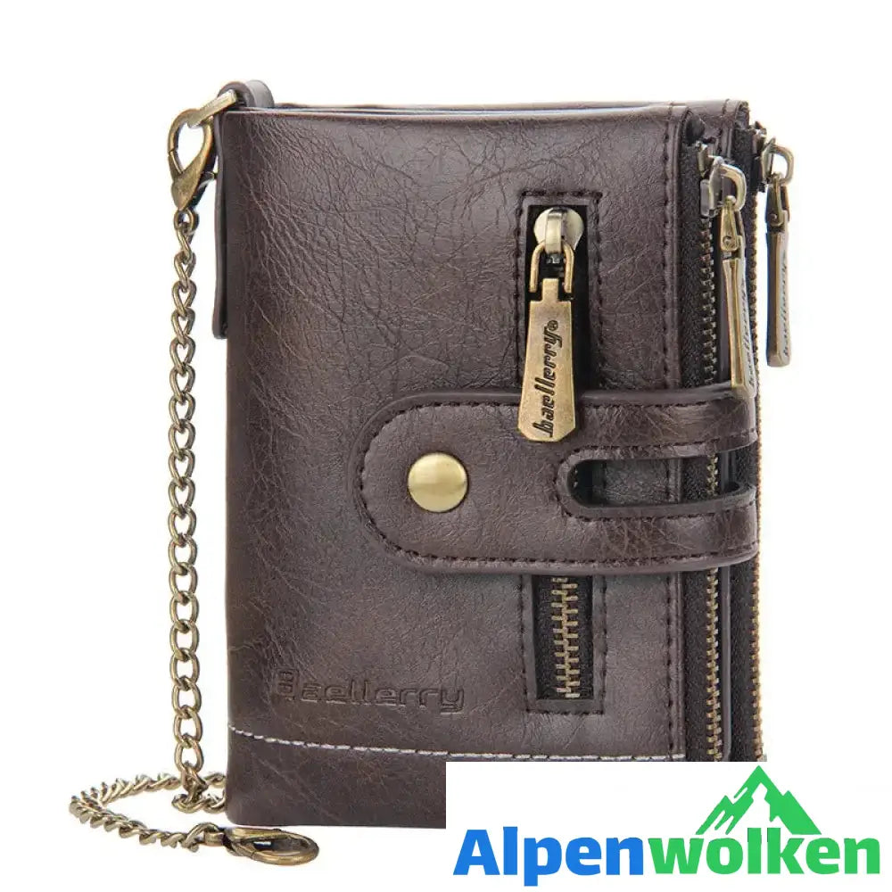 Alpenwolken - Vintage Doppelreißverschluss Brieftasche mit mehreren Kartenfächern für Herren dunkelbraun