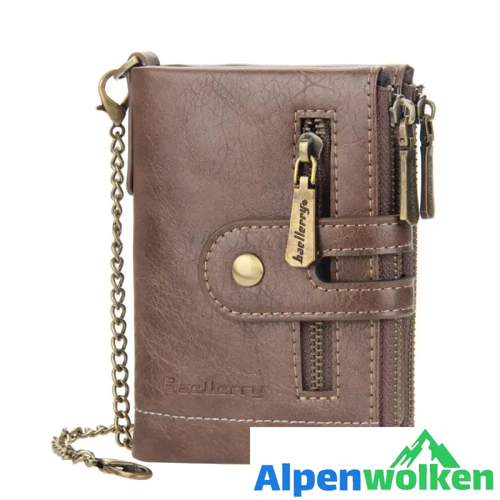 Alpenwolken - Vintage Doppelreißverschluss Brieftasche mit mehreren Kartenfächern für Herren khaki