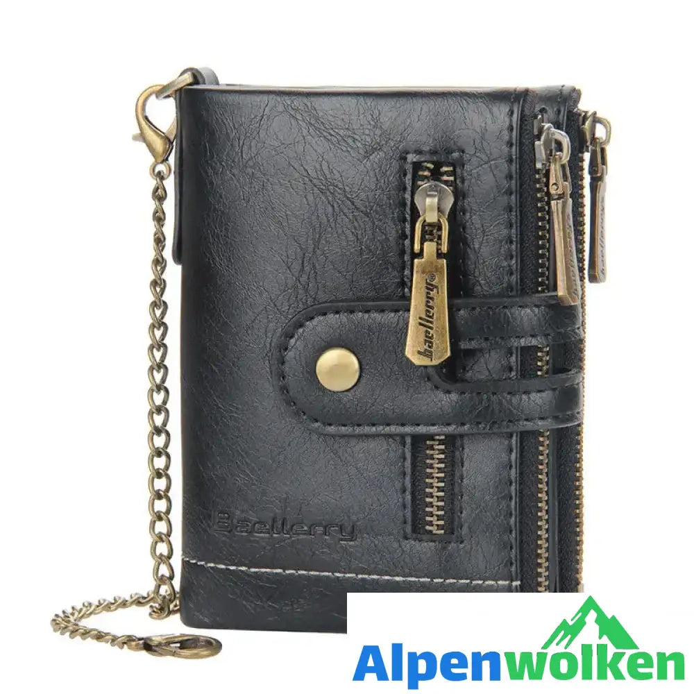 Alpenwolken - Vintage Doppelreißverschluss Brieftasche mit mehreren Kartenfächern für Herren schwarz