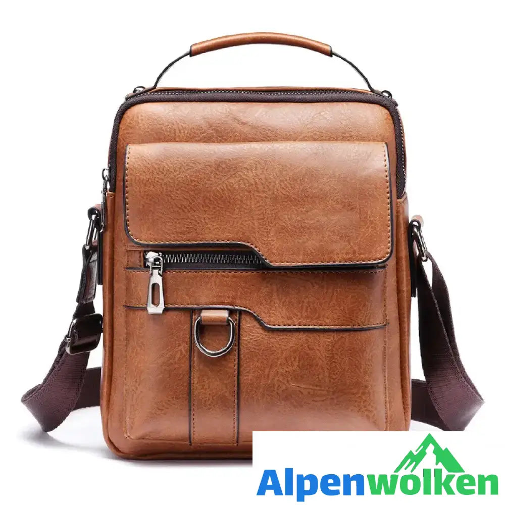 Alpenwolken - Vintage-Leder-Umhängetasche für Herren Hellbraun