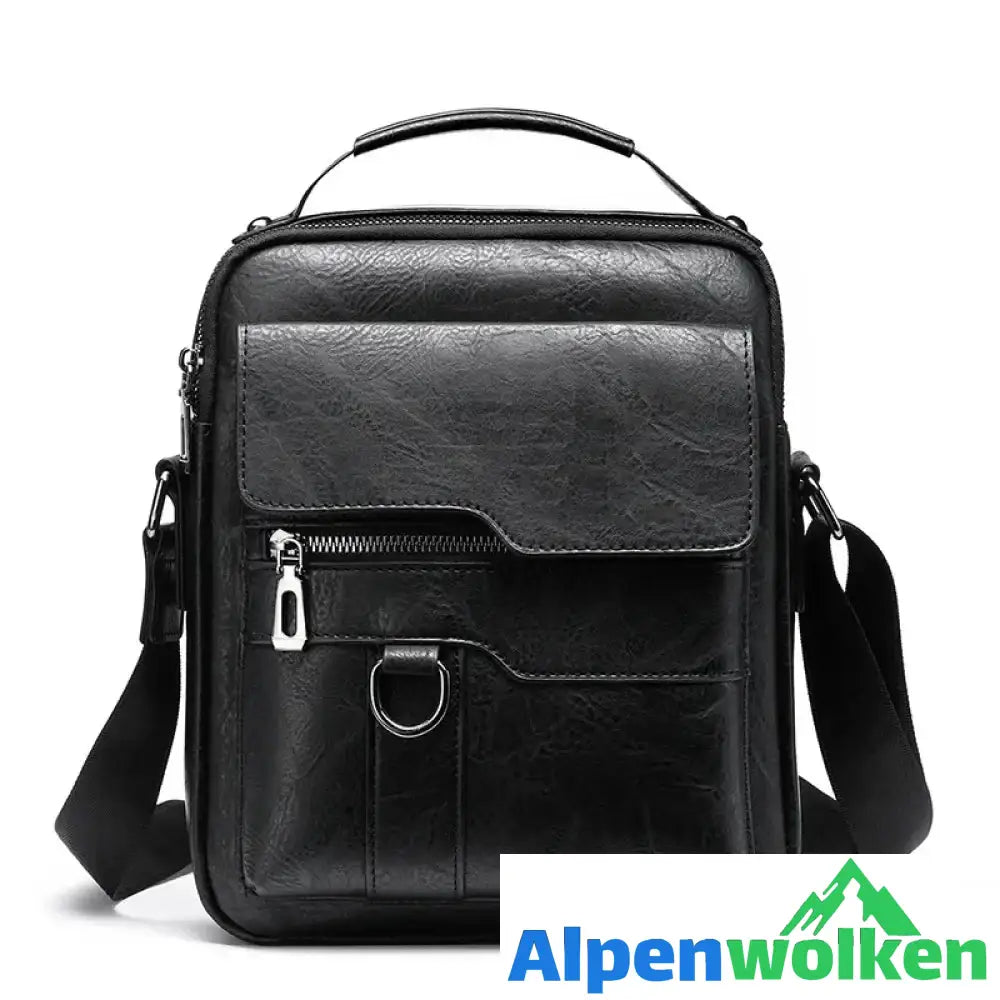 Alpenwolken - Vintage-Leder-Umhängetasche für Herren Schwarz