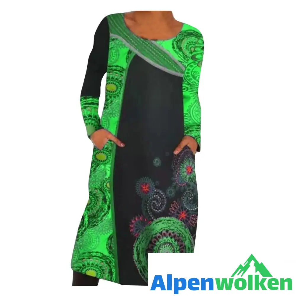 Alpenwolken - Vintage Print Pullover Kleid Mit Taschen