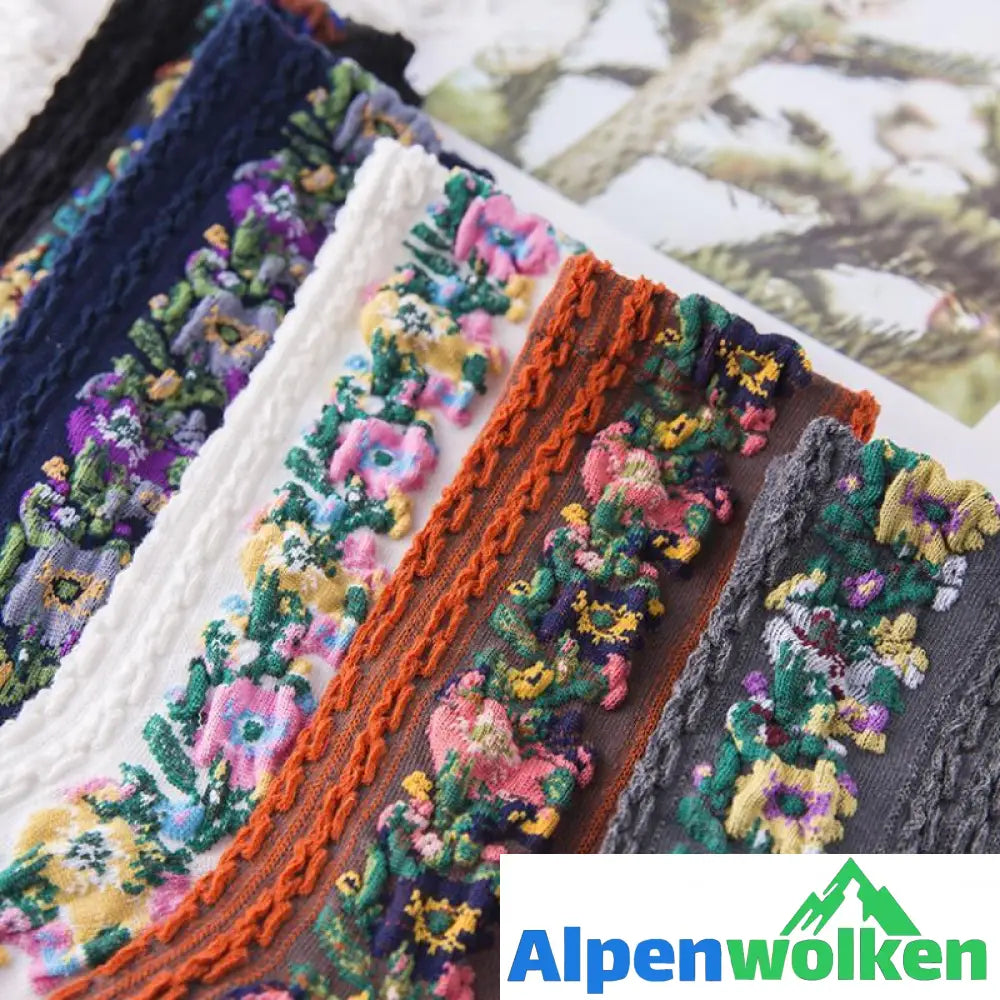 Alpenwolken - Vintage Socken mit Blumenstickerei (5 Paar)