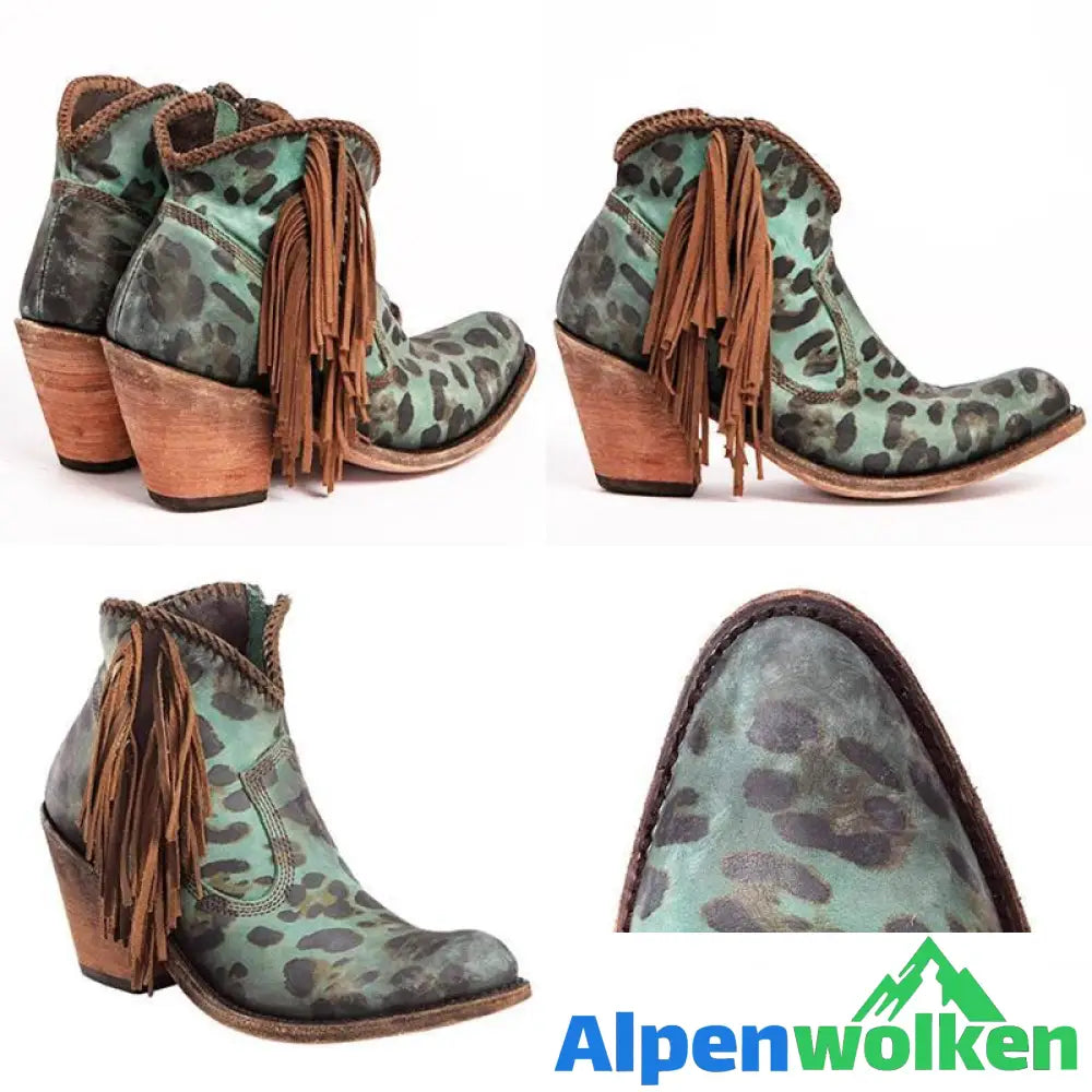 Alpenwolken - Vintage Stiefeletten mit Dickem Absatz