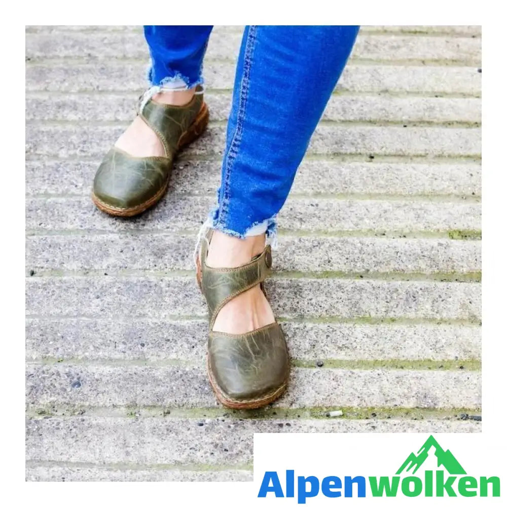 Alpenwolken - Vintage & Weiche Klett Mary Jane Sandalen