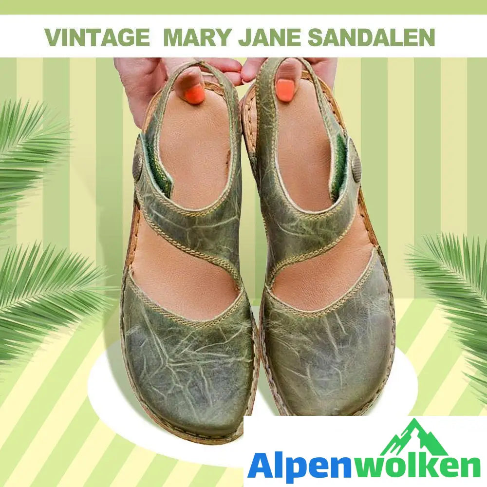 Alpenwolken - Vintage & Weiche Klett Mary Jane Sandalen