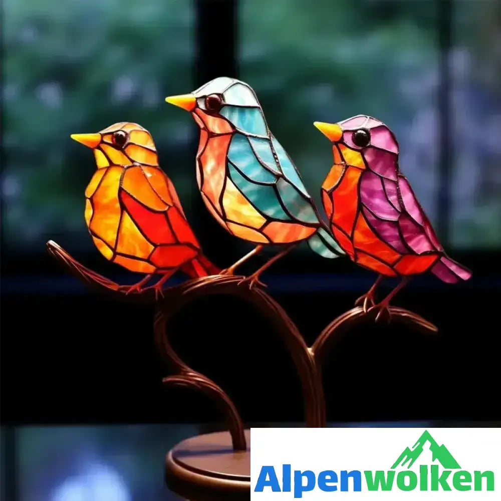 Alpenwolken - Vögel auf Zweigen Buntglasornamente