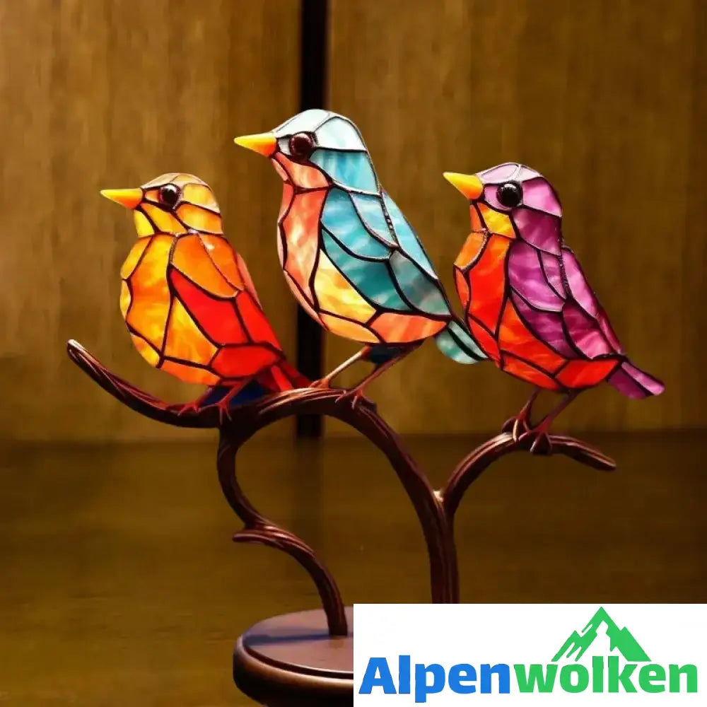 Alpenwolken - Vögel auf Zweigen Buntglasornamente