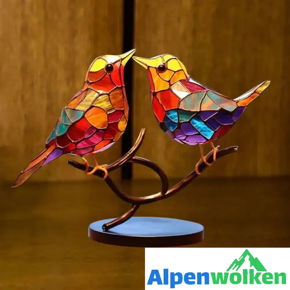 Alpenwolken - Vögel auf Zweigen Buntglasornamente