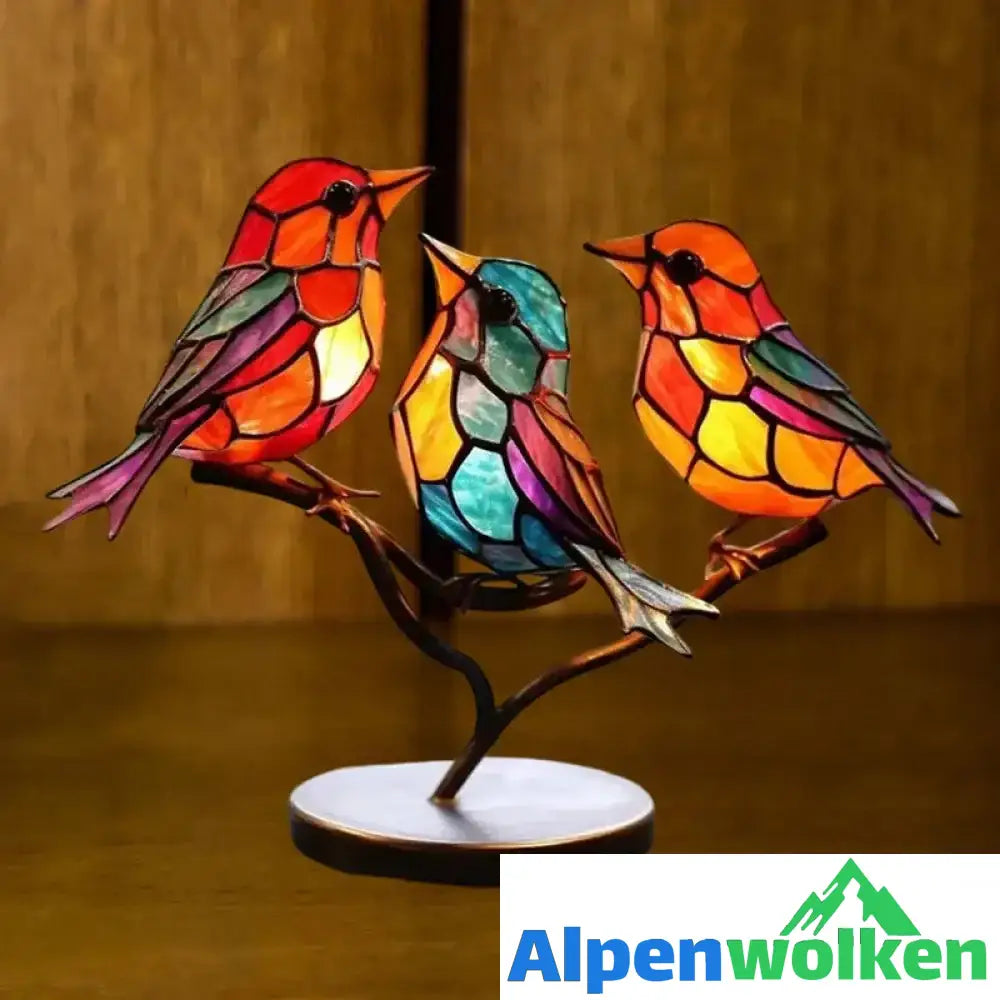 Alpenwolken - Vögel auf Zweigen Buntglasornamente