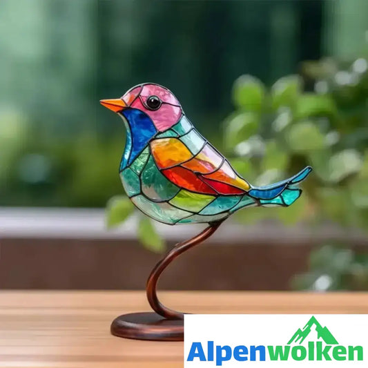 Alpenwolken - Vögel auf Zweigen Buntglasornamente