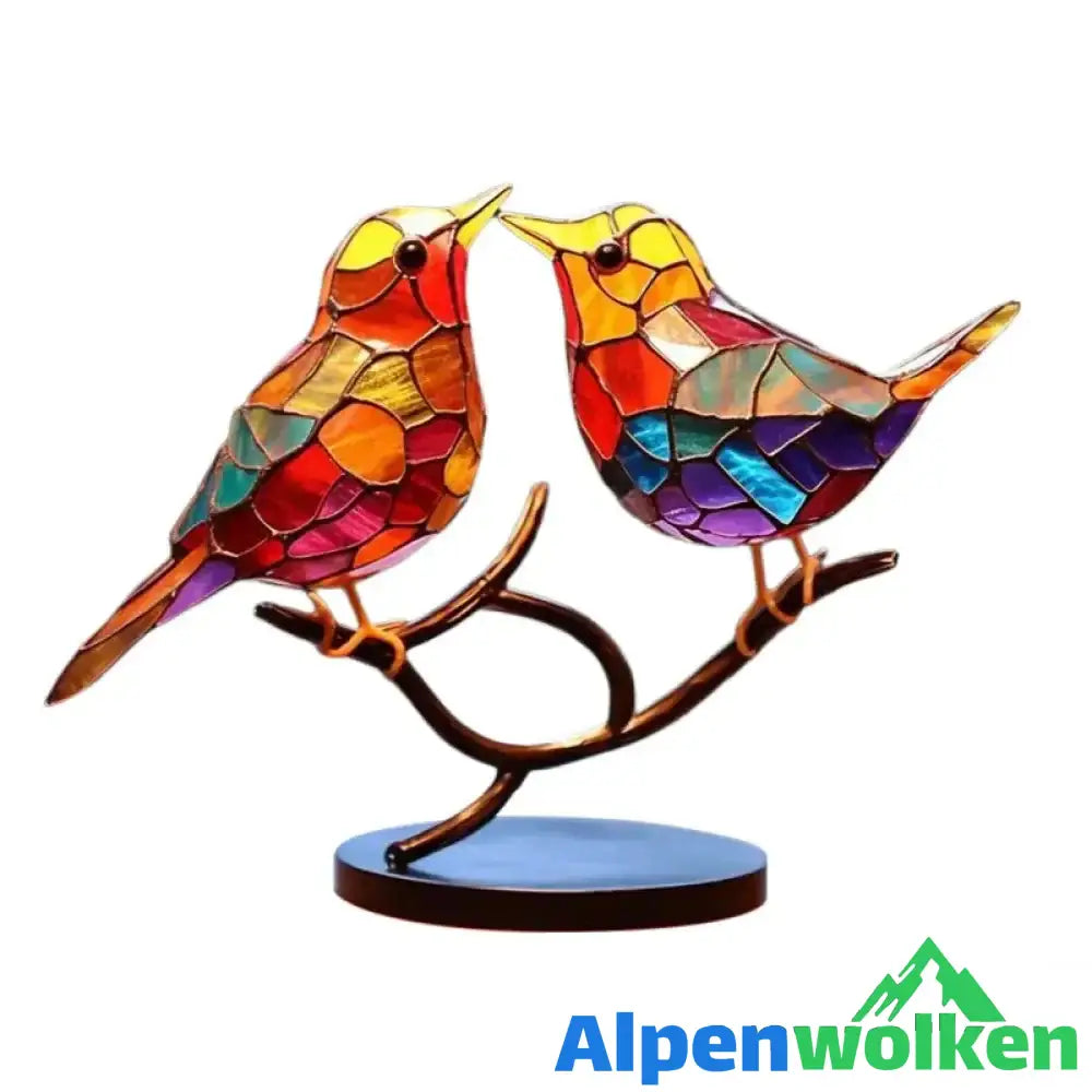 Alpenwolken - Vögel auf Zweigen Buntglasornamente B