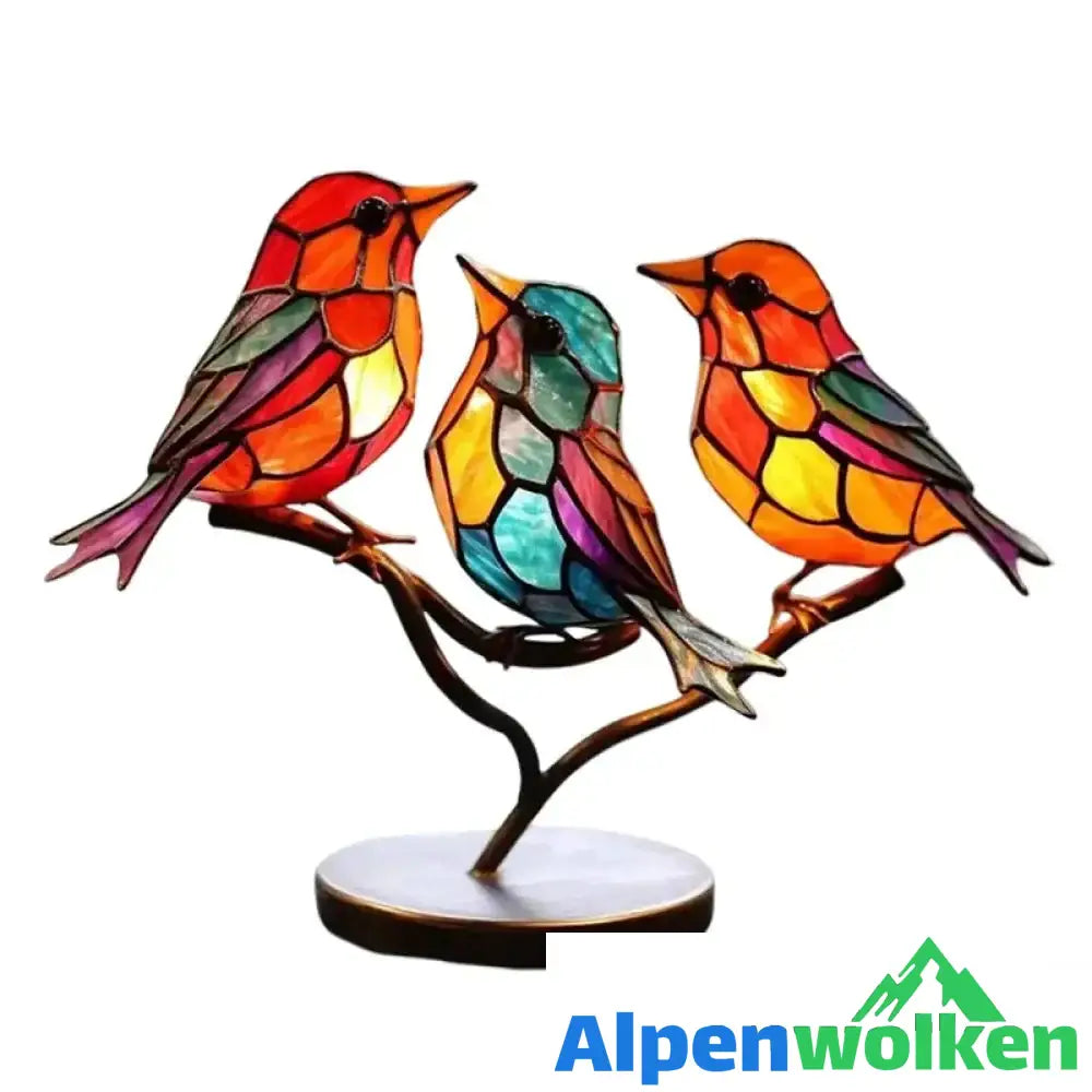 Alpenwolken - Vögel auf Zweigen Buntglasornamente C