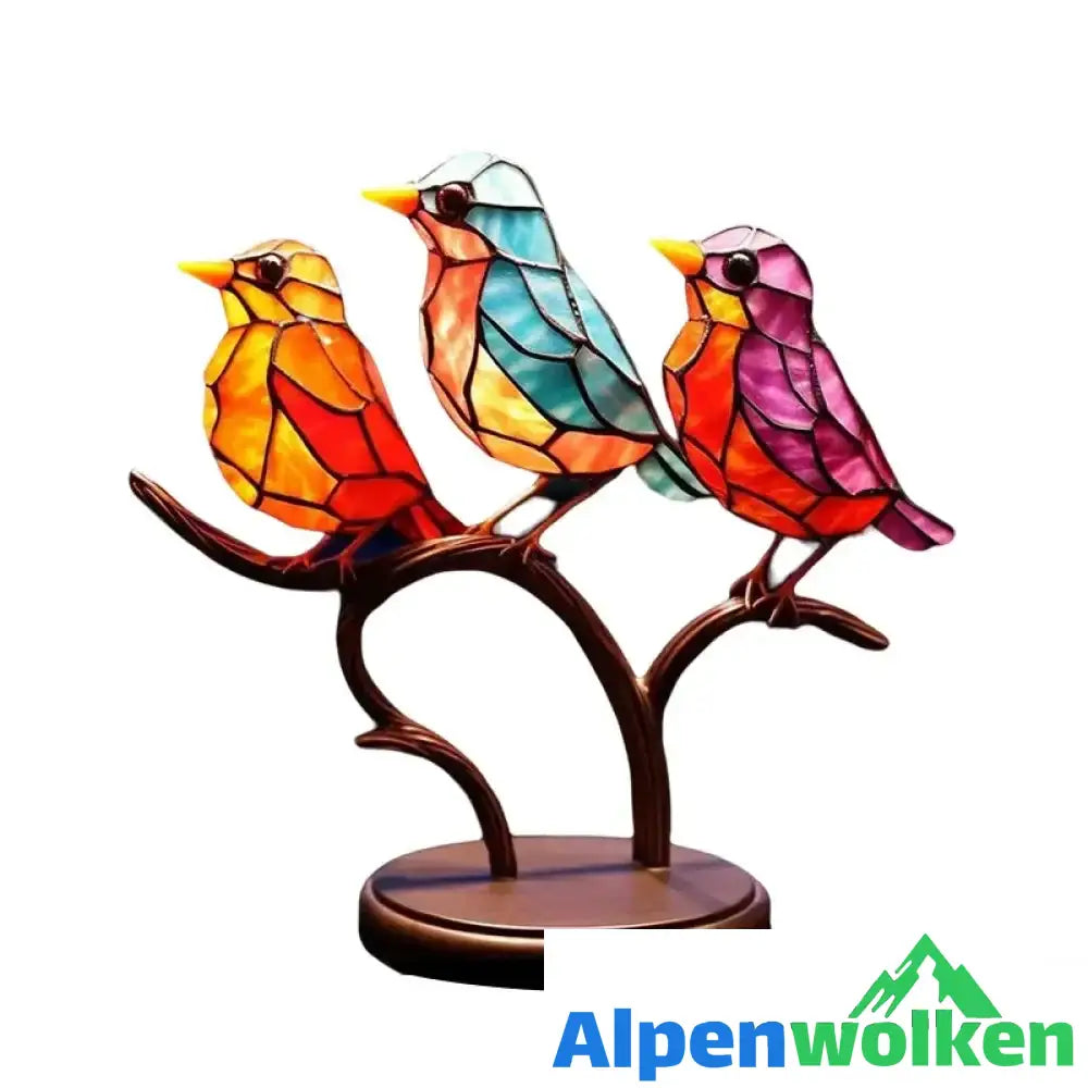 Alpenwolken - Vögel auf Zweigen Buntglasornamente D