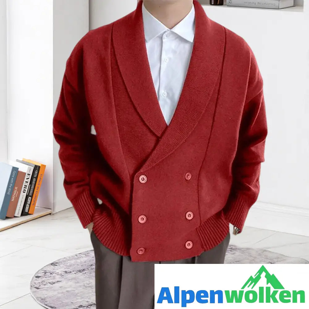 Alpenwolken - Vollfarbige geknöpfte Strickjacke