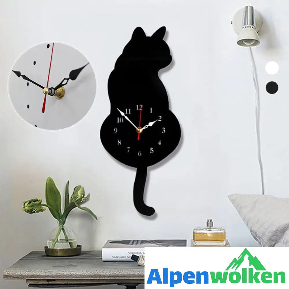 Alpenwolken - Wanduhr mit wedelndem Schwanz der Katze