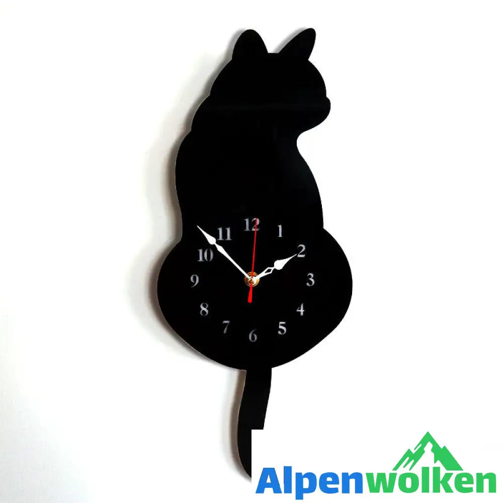 Alpenwolken - Wanduhr mit wedelndem Schwanz der Katze