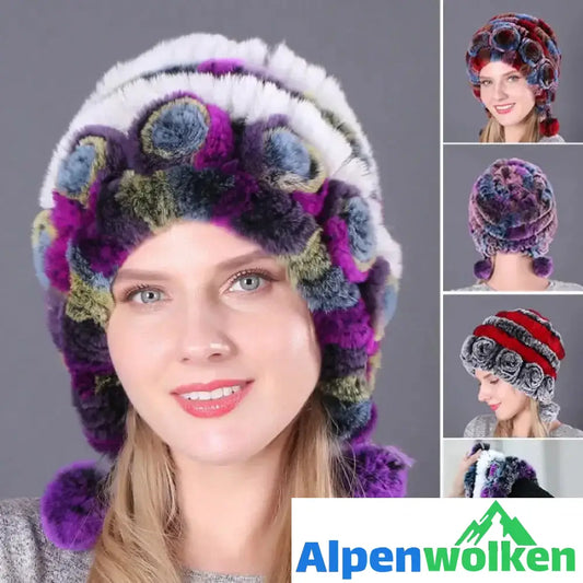 Alpenwolken - 🎁Warme Blumen gestreifte Kaninchenfellmützen