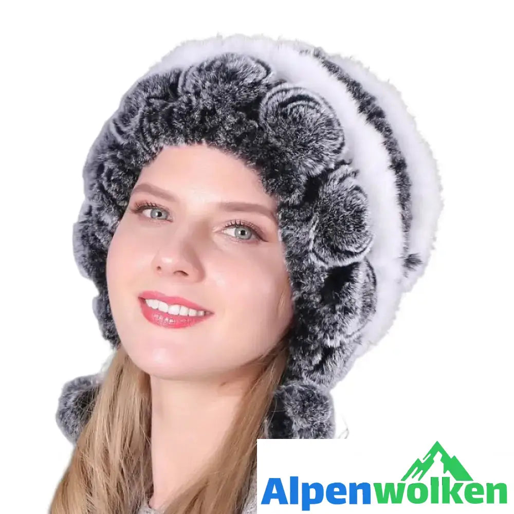 Alpenwolken - 🎁Warme Blumen gestreifte Kaninchenfellmützen