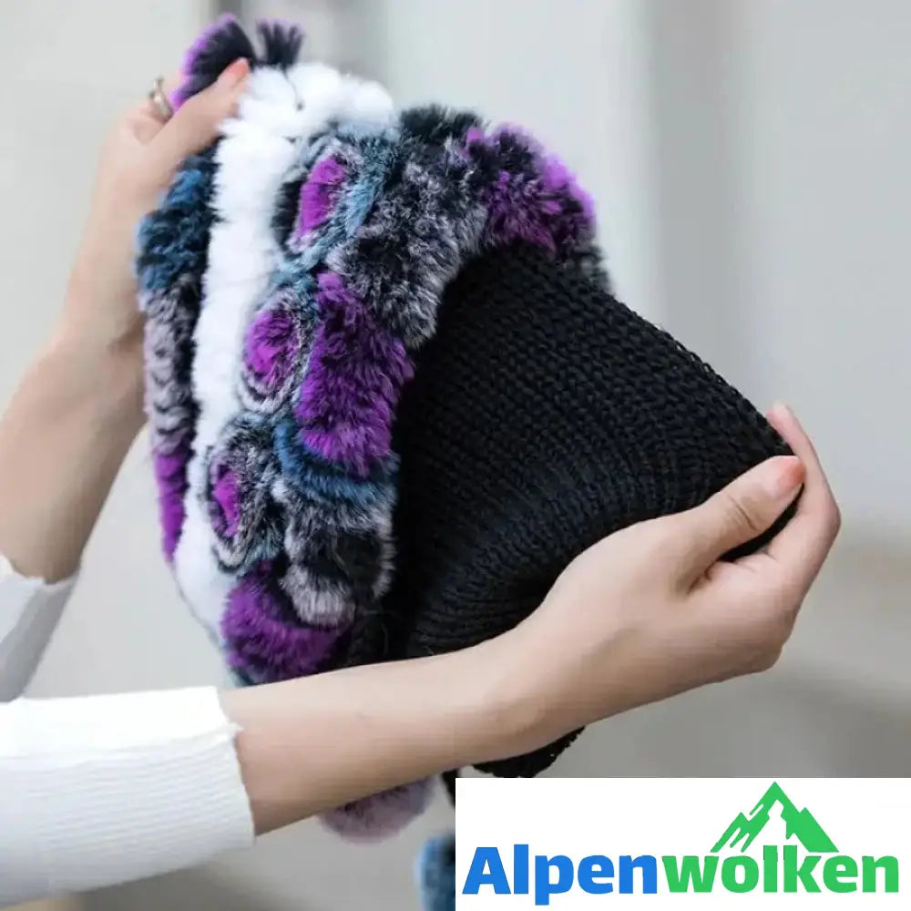 Alpenwolken - 🎁Warme Blumen gestreifte Kaninchenfellmützen