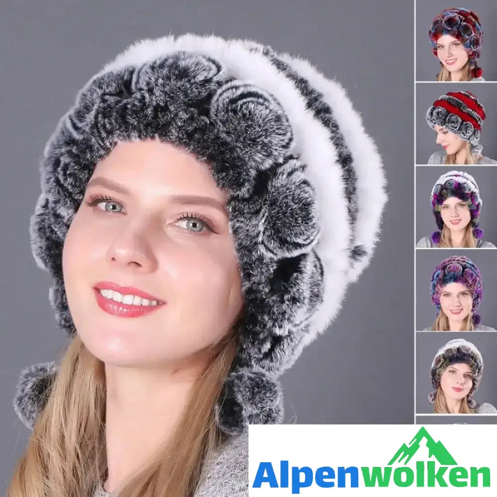 Alpenwolken - 🎁Warme Blumen gestreifte Kaninchenfellmützen