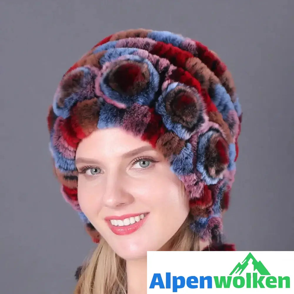 Alpenwolken - 🎁Warme Blumen gestreifte Kaninchenfellmützen C