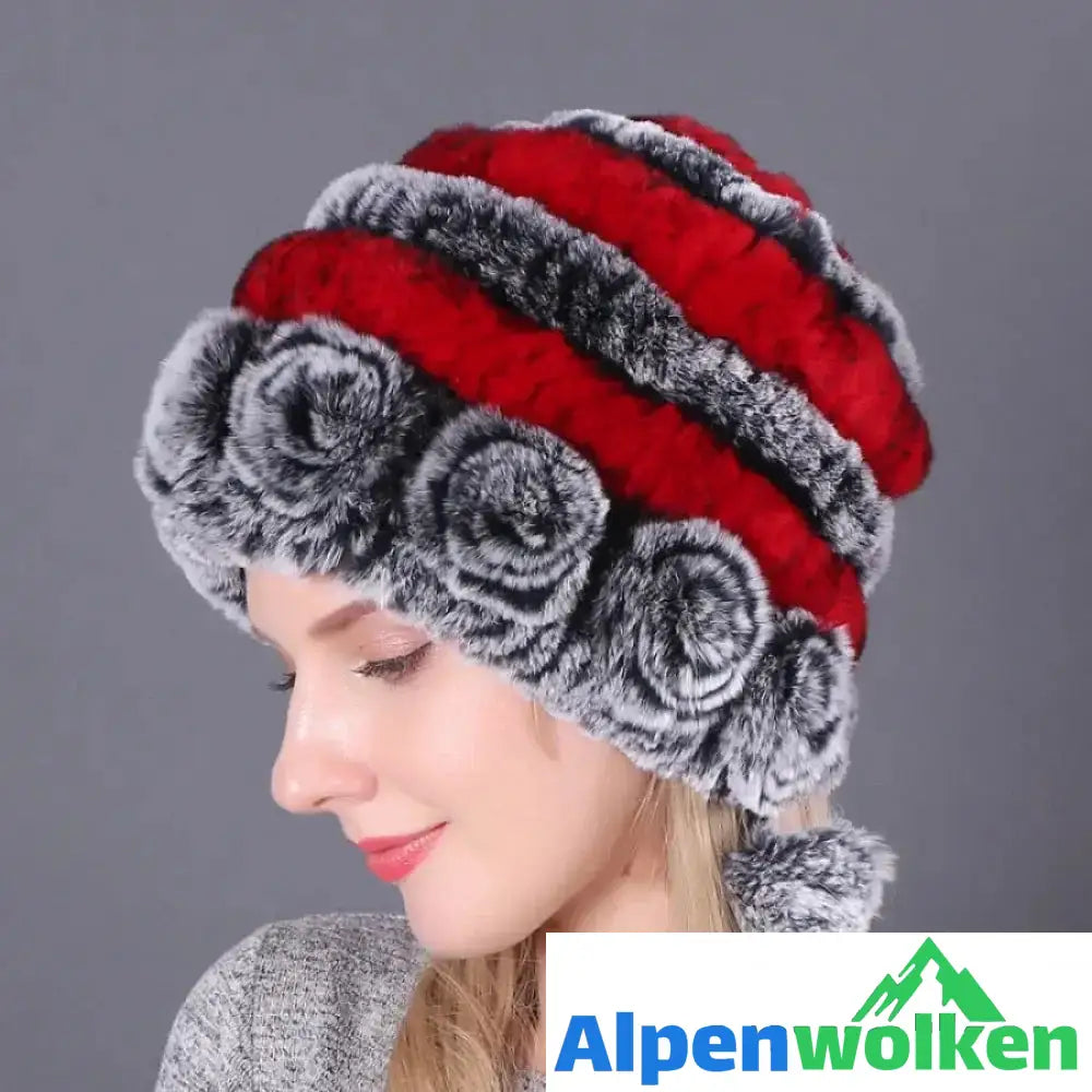 Alpenwolken - 🎁Warme Blumen gestreifte Kaninchenfellmützen D