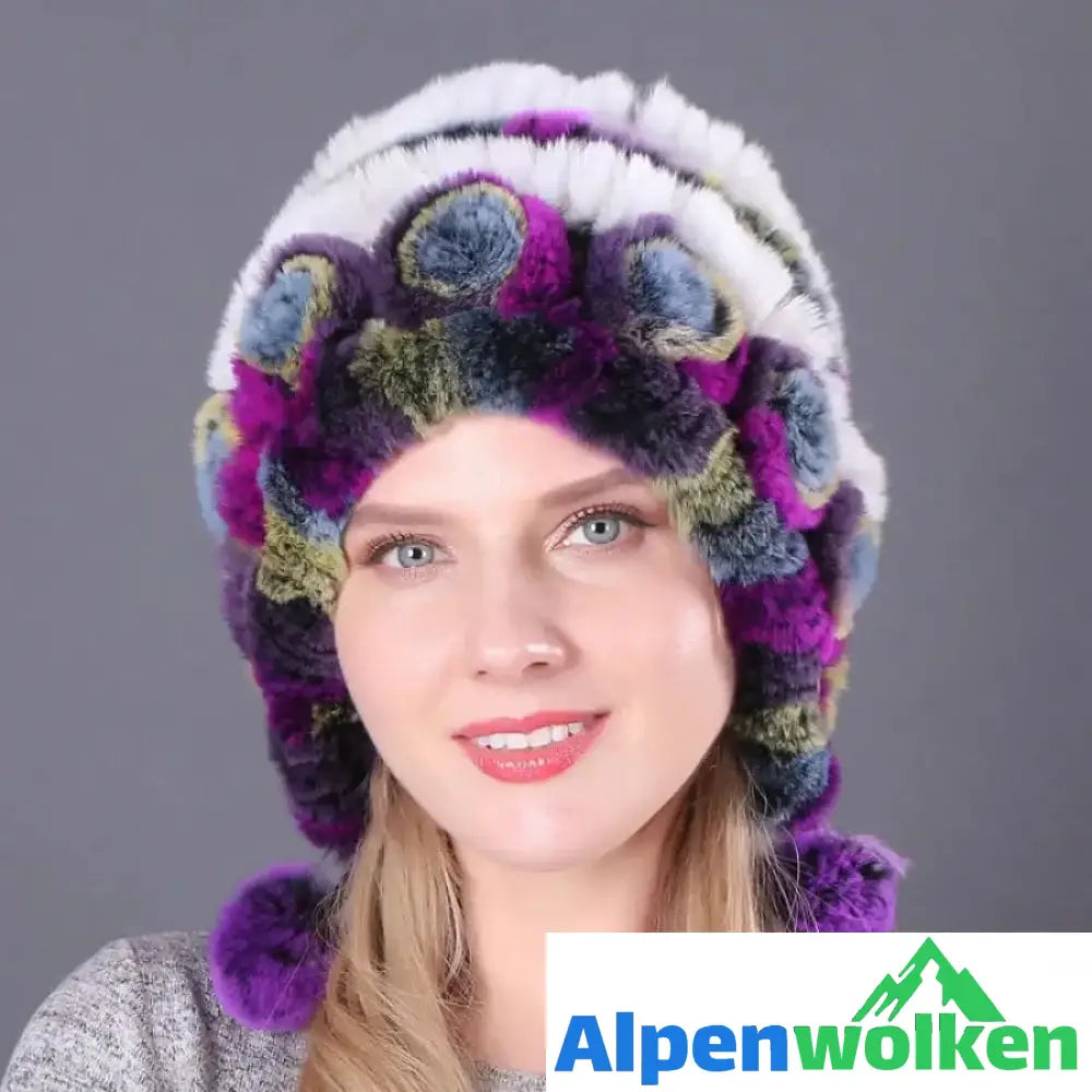 Alpenwolken - 🎁Warme Blumen gestreifte Kaninchenfellmützen E