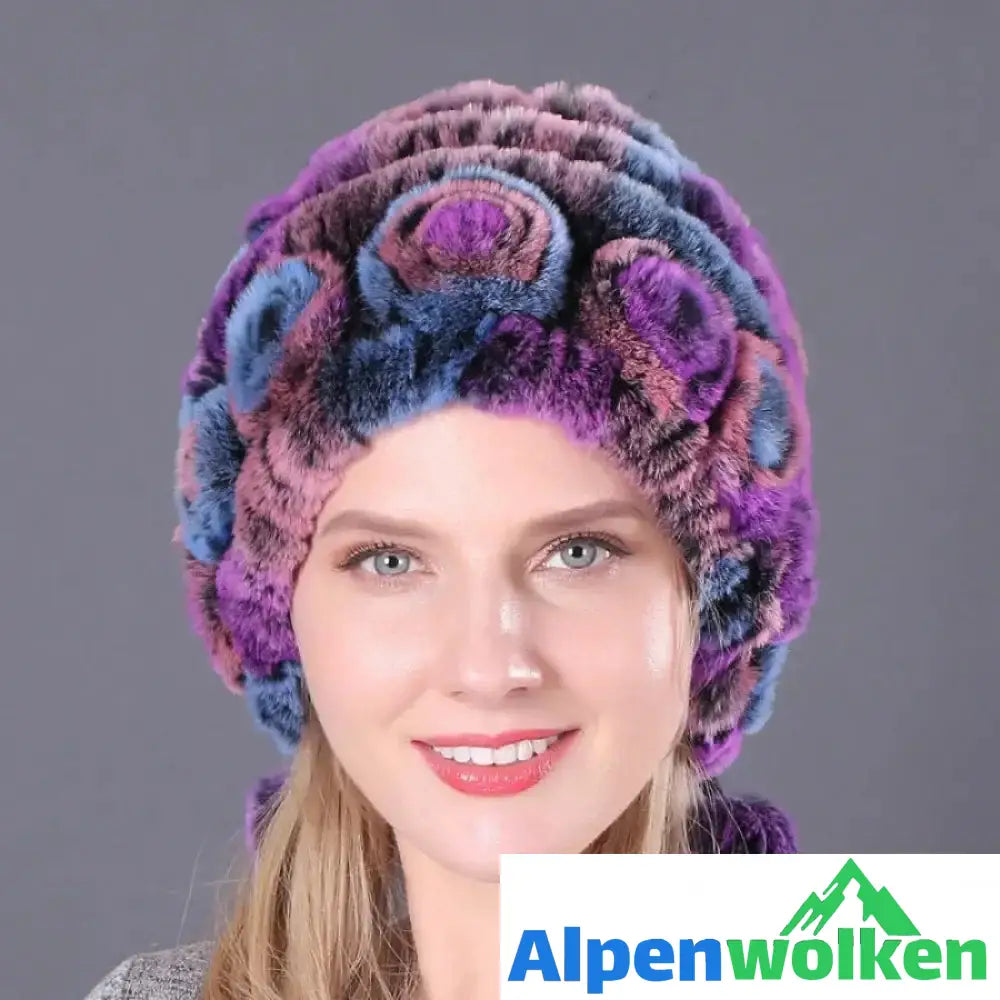 Alpenwolken - 🎁Warme Blumen gestreifte Kaninchenfellmützen F